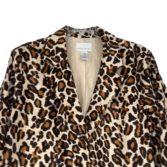 Susan Graver Womens 2X Leopard Print Blazer Plush Soft Faux Fur Pockets Button - Picture 8 of 16